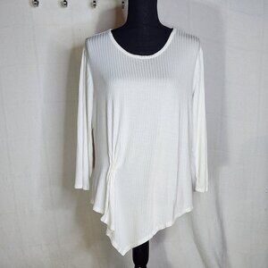 Simply Vera Wang White Ribbed Rayon Span LS Handkerchief Hem Cinch Front Top XL